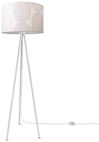 Paco Home Stehlampe Wohnzimmer Lampenschirm Stoff Stehleuchte Leselampe Abstrakt E27 2,5m Textilkabel Mit Stecker Modern, Farbe:Design 6 (Ø45,5 cm), Leuchtenart/Farbe:Stehleuchte Dreinbein - Weiß