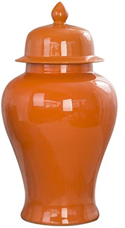Einfache Keramik -Ingwer -Jar -Vase Mit Deckel, Orange Großer Chinesischer Antiker Porzellan -Tempelgläsern Mit Deckel Herzstück Blumenanordnung Vase Tisch Blumenpot M