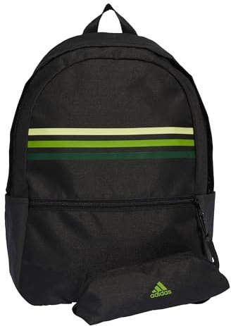 adidas Unisex Classic Horizontal 3-Stripes Backpack, Black/Pulse Lime, One size