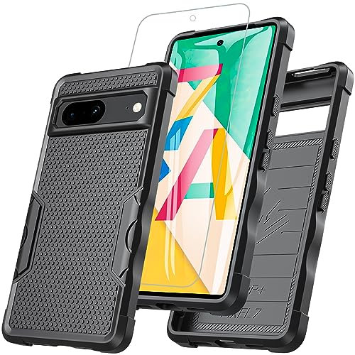 RC1WD Für Google Pixel 7A Hülle, Pixel 7A Hülle Mit 9H Panzer Schutz Glas Displayschutz Folie, 360° Rundumschutz Stoßfest Robust Case Handyhülle Schutzhülle für Google Pixel 7A Schwarz
