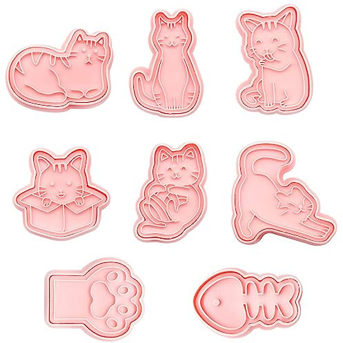 Formine per Biscotti per Gatto Forma, 8 Pezzi 3D Stampi Biscotti Plastica, Stampi Biscotti Set, Stampi Biscotti Bambini, per Biscotti, Cioccolato, Fondente, Decorazione di Torte