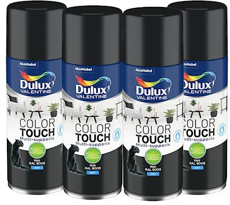 Dulux Valentine Peinture Intérieure et Extérieure Aérosol Color Touch - Mat Noir 400 ml - Lot de 4