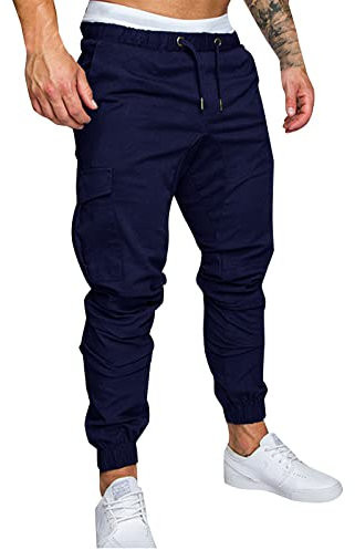 Pantalon De Travail Homme Chantier Yoga Treillis Sportswear Einfarbige mit Kordelzug mit Taschen Slim fit Militaire Cargo Peintre Short Pants Chic Chasse Stretch Track Jean Homme Marine M
