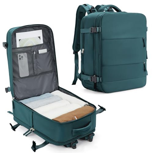 SZLX Sac à Dos Voyage Cabine Ryanair,Bagage Cabine 45x36x20 Easyjet Sac de Voyage Bagage à Main Avion Femme Sac à Dos Ordinateur Portable Imperméable pour Travail de Randonnée Homme Bleu paon