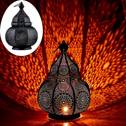 Marrakesch Lampe und Laterne in einem aus Metall 30 cm groß | Tischlampe Windlicht Lamisa Schwarz als Orientalische Dekoration