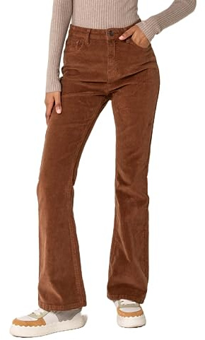 Nina Carter J221 Women's High-Waisted Bootcut Stretch Corduroy Trousers Made of Velvet Cord Vintage Flared Trousers Cord Jeans, Chocolate Brown (J221-26), L