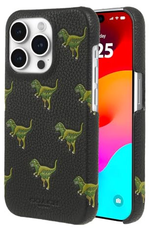 Coach Schutzhülle für iPhone 14 Pro, echtes geprägtes genarbtes Leder, kompatibel mit kabellosem Laden – Wiederholen Sie Rexy
