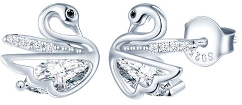 MicLee Damen 925 Sterling Silber Zirkonia Kleine Schwan Ohrstecker Ohrringe Mode Vielseitiger Ohrschmuck mit Geschenkbeutel,Super Weihnachten Geschenk