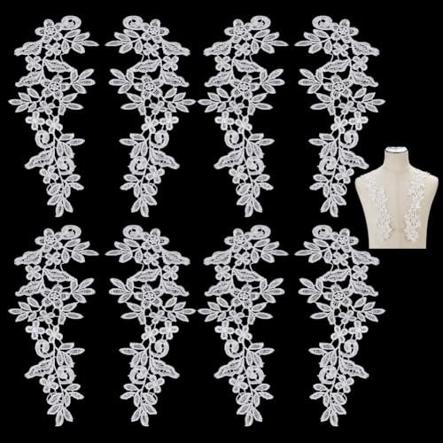 WEBEEDY 6 Paar Spitzen-Blumen-Stickapplikationen Weiße 3D-Applikationen Aufnäher Nähborten Verzierungen Für DIY-Kleid, Hochzeitskleid, DIY-Patch, Kleidung, Bastelzubehör