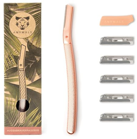 ANYMALE® Gesichtsrasierer mit 5 Wechselklingen | Rasierer aus Metall | Damen Rasierer für Flaumhaare | Gesichtshaarentferner für Frauen | Augenbrauenrasierer | Dermaplaning | Rosegold