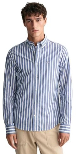 GANT Herren REG POPLIN Stripe Shirt Klassisches Hemd, College Blue,5XL