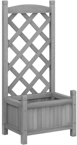 vidaXL Pflanzkübel mit Spalier, Pflanzgefäß mit viel Platz, Pflanzenkasten für Garten Terrasse, Blumenkasten Pflanztopf, Grau Massivholz Tanne