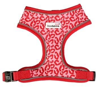 Doodlebone Airmesh Hundegeschirr – atmungsaktives Kopfgeschirr mit verstellbarem Brustgurt, reflektierenden Paspeln und maschinenwaschbarem Design – Größe 3, 45–62 cm, Rubin-Leopard