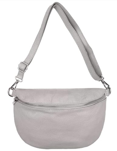 Sa-Lucca Fashion Damen Bauchtasche Bodybag echt Leder 28 x 20 x 7 cm Reißverschluss/Funktionselemente silberfarbig (grau)