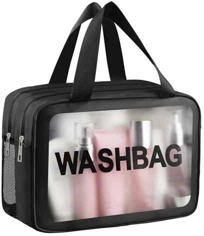 Kosmetiktasche, Reise Kulturbeutel, Trocken- und Nasstrennung, Groß Transparente PVC kulturtasche Make up Tasche für Damen Männer Rosa