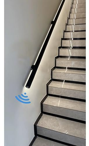 Rygcrud LED-Handlauf Mit Sensor, Aluminium Rund Handlauf Treppe Leuchtender Handlauf Für Treppe, Flure, Villa Gang, Wand (Farbe : Schwarz, Größe : 80cm)