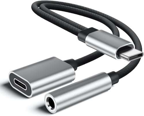 Adattatore per cuffie USB C a Jack 3.5mm, da USB Type C a 3.5 mm Audio Aux, adattatore di ricarica per cuffie con cavo intrecciato, convertitore compatibile con Samsung Galaxy S23/S24+/S22/S21/iPhone