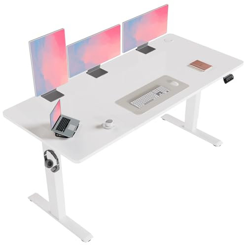 Flamaker Höhenverstellbarer Schreibtisch, Elektrischer Schreibtisch Höhenverstellbar für Steh-Sitz, Computertisch mit Memory-Funktion, Stabiler Tisch Standing Desk, Bürotisch,160 x 70 cm,Weißlich