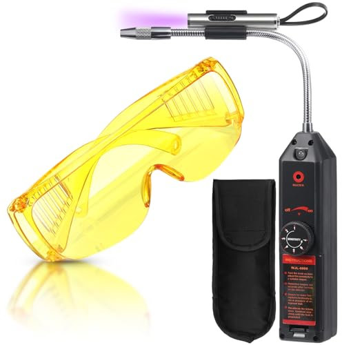 Tellegloww Kit de detector de fugas de CA WJL-6000UV, detector de fugas de refrigerante, herramienta de detección de prueba de aire acondicionado, probador de fugas de gas halógeno, protector UV,