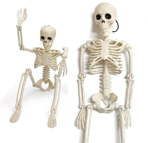 VOPIWOZ 2 Stück Halloween Deko Skelett 40cm Mini Skelett Deko Einstellbare Gelenke Skellet für Halloween Deko Gruselig, Halloween Party deko, Karneval