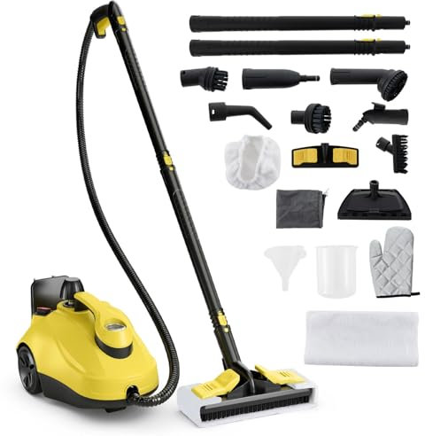 TANGZON 2000W Steam Cleaner, 5 Bar Handheld Steam Mop with 1.8L Tank & 15 Accessories, Multipurpose Household Steamer Cleaning Machine for Carpet Floor Window Sofa Upholstery Car (Yellow)