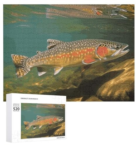 Jigsaw Puzzle Brook Trout Fly Fishing Adult Puzzle Wooden Puzzle Challenging Puzzles for Adults Family Puzzle Collage Puzzles 520 Piece Puzzle Game for Puzzle Lovers 20.5x15 in