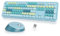 SbocKeeb Blue Keyboard and Mouse Wireless, American QWERTY Cute Typewriter Wireless 2.4GHz Colorful Full Size Keyboard with Number Pad, for Windows PC Laptop,Colorful Blue
