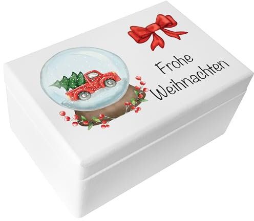 Creative Deco Weiße Personalisierte Holzkiste - Schneekugel | Wunschtext Weihnachten Geschenke | Dein Eigener Wünsche Text Individuelle Geschenk | Weihnachtsdeko