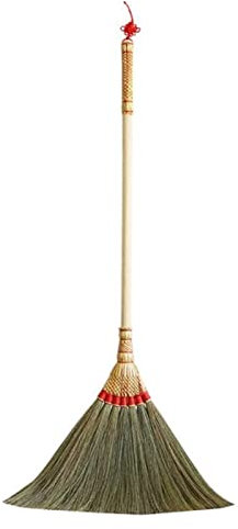 Indoor Straw Broom Sweep The Soft Floor Antistatic Traditional Handmade Long Wooden Handle (Color: Natural, Size: 100x38cm)