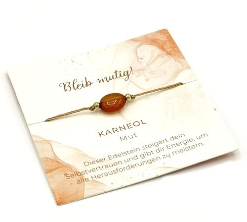 PURAJA Edelstein Armband Damen | Karneol | Mit 18k echt vergoldeten Edelstahl Perlen | Handgemacht | Glücksarmband Damen | Mutmacher