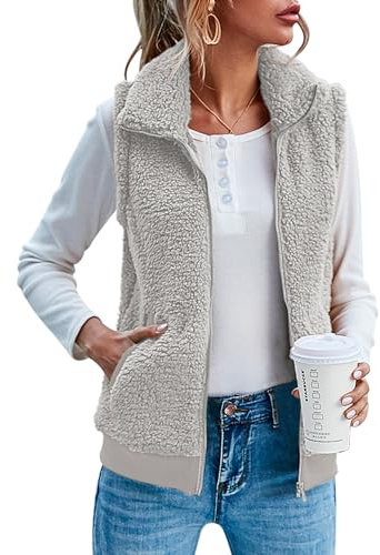 IECCP Ladies Fleece Jackets Winter Outdoor Body Warmer Lightweight Jackets for Women Solid Color Lightweight Cozy Waistcoat Vest Light Grey,L