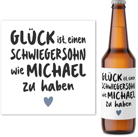 Schwiegersohn Geschenk Bieretiketten personalisiert Bier Geschenk Mann Männer Flaschenetikett Bierflasche Etiketten 2 Stück | 9x9 cm