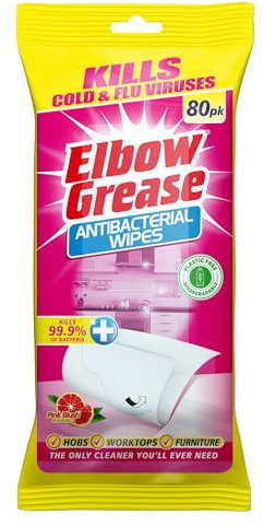 Elbow Grease Antibacterial Wipes | Kills Cold & Flu Viruses (Kills 99.9% of Bacteria) - Grapefruit (80 pack)