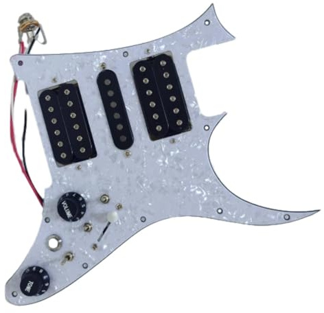 HSH Guitar Prewired Loaded Pickguard Single Coil/Humbucker Pickups Coil Split with Mute Switch for Ibanez RG Electric Guitar Replacement Part (White Pearl)