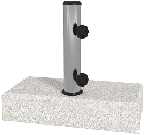 Outsunny Pied de Parasol en marbre, Socle Parasol extérieur 25 kg, 2 molettes de Serrage, Tube en Acier Inoxydable, 45 x 22,5 x 40 cm, Gris