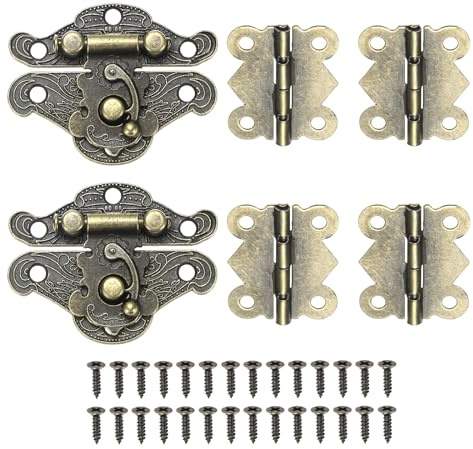 M METERXITY 2-Sets Hinges and Latches 1.88 Inch Alloy, Standard | Anti Corrosion Fitting, for Wooden Box, Jewelry Case, Small Cabinet, Box Closing Hardware Kit