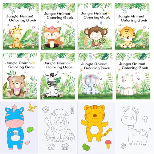 YOYEAH 18 Stück Mini Malbuch Dschungel Safari, mini Geschenke für Kinder, ideal als Mitbringsel, kleine Malbücher für Kinder Mitgebsel