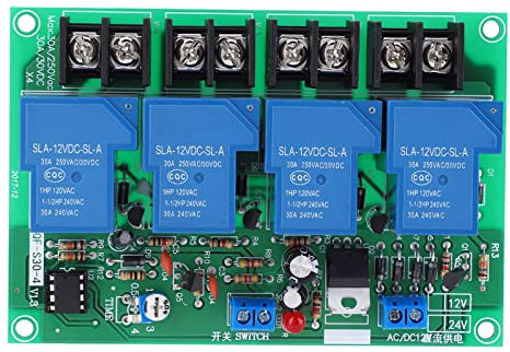 Tablero de secuencia de potencia de 4 canales, módulo de controlador secuencial ajustable 30A con un temporizador de 0.5-4 S, interruptor de retraso de retransmisión para el de