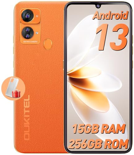 OUKITEL C33 Mobile Phones -15GB+256GB (TF 2TB), 50MP+5MP Camera, 6.8 HD+ Display, Android 13 Smartphone, 5150mAh/10W, 4G Dual SIM Phones, FaceID/Fingerprint/GPS/OTG, Orange
