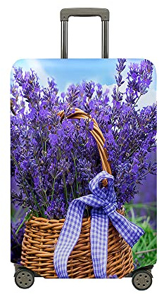 Fasbuy Kofferhülle Kofferschutzhülle mit 18-32 Zoll, Elastisch Koffer Schutzhülle Lavendel Drucke Reise kofferüberzug, Reisekoffer Trolley Case kofferschutz (Blumen,XL)
