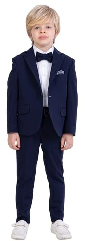 Suit for Boys | 4-Piece Flexible Comfortable Lycra Fabric Set Shirt, Pants, Jacket, and Bow Tie | with Spandex Party and Formal Wear for Boys Ages 2-44