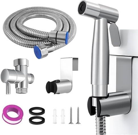 Bidet Handbrause Set, Bidet Edelstahl Handbrause Set,1.5 M Toiletten Sprühkopf, Verstellbare Spritzpistole Bidetbrause, mit G1/2 Ventil für Die Persönliche Hygiene
