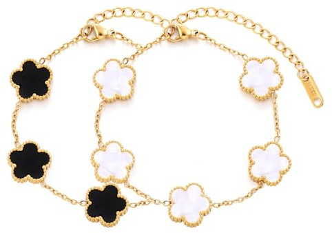 XFSRG 2 Stück Armband Damen Blumen 18K Glücksarmband Elegantes Verstellbares Modeschmuck Geschenk für Sie Frauen Freundin Mama