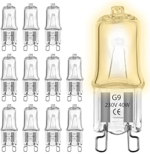 QarulG 12 Stücke G9 Halogen Leuchtmittel 230V 40W 3000K Warmweiß Dimmbare Nicht Flimmern Kapsel Glühbirnen Halogenlampen für Leuchter Backofen, Deckenleuchten, Mikrowelle Oleranz bis 300 Grad C