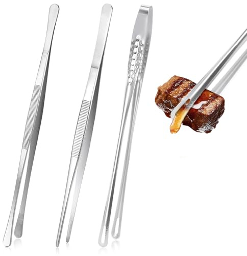 Professionelle Kochpinzette Und Grillpinzette, Edelstahl Extra Lang 30 CM | Set 3 Stück, Mit Gezackte Spitzen For Grillen, Kochen, Braten, Dekorieren, Backen, Servieren Und Meeresfrüchte