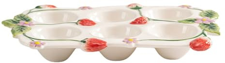 CORHAD Plateau à Œufs en Céramique pour Réfrigérateur, Porte-œufs Empilable à 6 Compartiments, Motif Fraise, Accessoire de Rangement Pratique pour Conservation et Organisation des Œufs