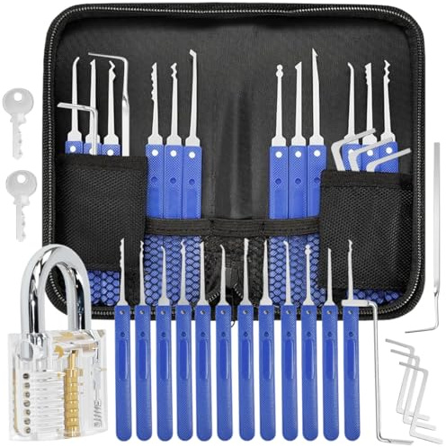 Vunanvu 17 Pz Set Grimaldelli Lockpicking Professionali con Trasparente Serratura Lucchetto Pratica Aprire le Serrature Set Grimaldelli Professionali per Serratura per Fabbri Principianti ed Esperti