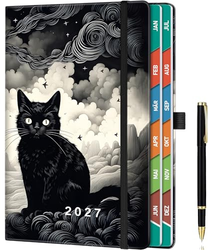 Tagesplaner 2027 A5 Hardcover – Tageskalender 2027 mit 1 Seite pro Tag | Monatsplanung, 100 GSM Papier, Stiftehalter, Lesebänder und Tasche, Terminplaner für Arbeit, Studium und Organisation