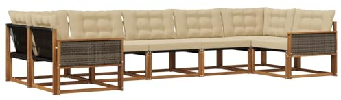 vidaXL Outdoor-Sofagarnitur mit Kissen 7 pcs Natur und Beige, Elegantes Garten-Sofa, modernes Outdoor-Sofa, robuste Lounge-Möbel für gemütliche Treffen