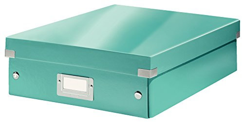 Leitz Click & Store Aufbewahrungsbox mit Deckel Mittel-Groß, Box mit Trennwänden für Zubehör im Büro oder Utensilien im Haushalt, Transportbox aus 85 % recycelter Premium-Hartpappe, Eisblau, 60580051